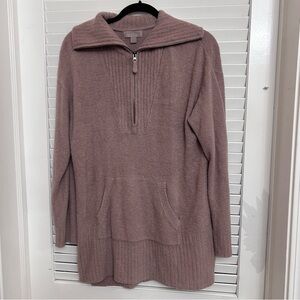 Barefoot Dreams CozyChic Half Zip TunicTop Biscotti Large w/ front pocket